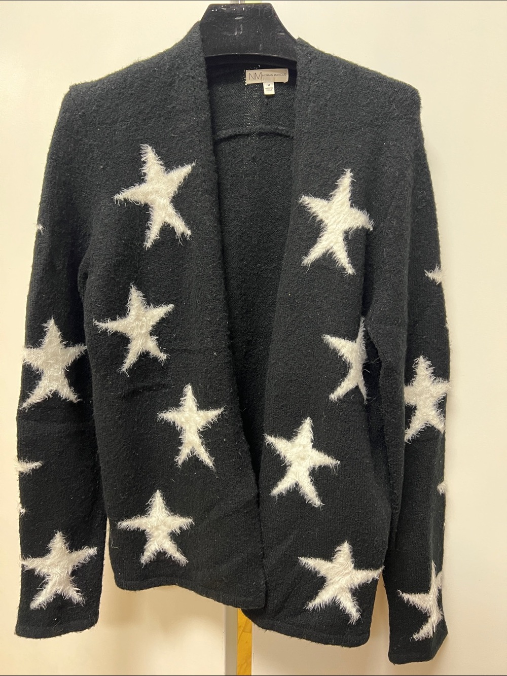 Neiman Marcus Black Cardigan with White Star Motif Sz M
